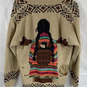 Catcher large cardigan sweater, Native American, Indian bison, buffalo vintage